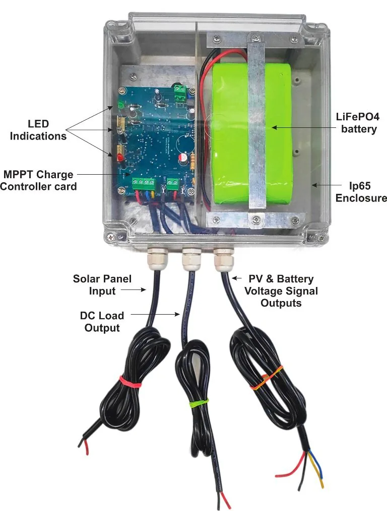 Connection terminals on the Systellar solar charge controller for IoT devices