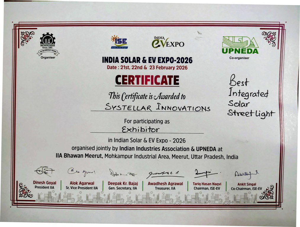 IIA certificate for Systellar solar street lights