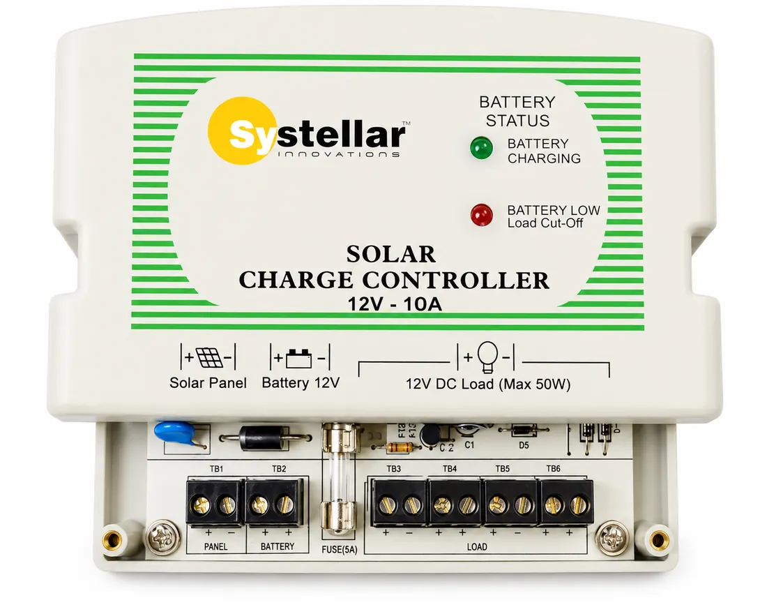 PWM HLS solar controller for home lighting and dusk to dawn operation of 12V DC LED lights - Connection view