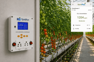 VentPlus CO2 monitor and controller installation green houses for Healthy Indoor Air for better plant growth